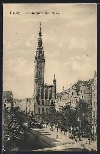 AK Danzig, Langemarkt mit Rathaus