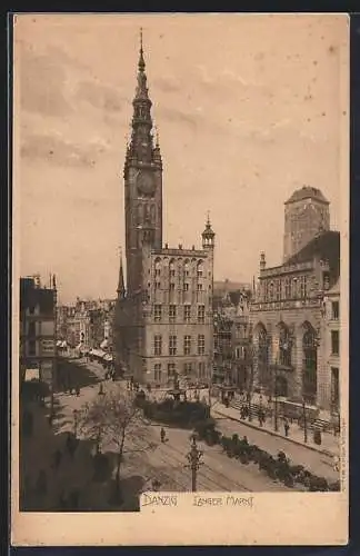AK Danzig, Langer Markt mit Rathaus