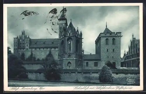 AK Marienburg /Wpr., Schloss Marienburg, Hochschloss mit Schlosskirche und Pfaffenturm