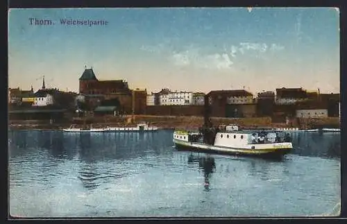 AK Thorn, Weichselpartie mit Dampfboot Hoffnung