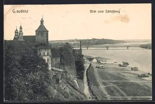 AK Graudenz, Blick vom Schlossberg mit Brücke