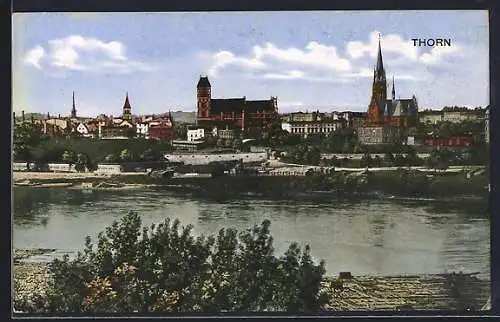 AK Thorn / Torun, Panoramablick über den Fluss auf den Ort