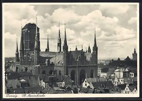 AK Danzig, Ortsansicht mit St. Marienkirche