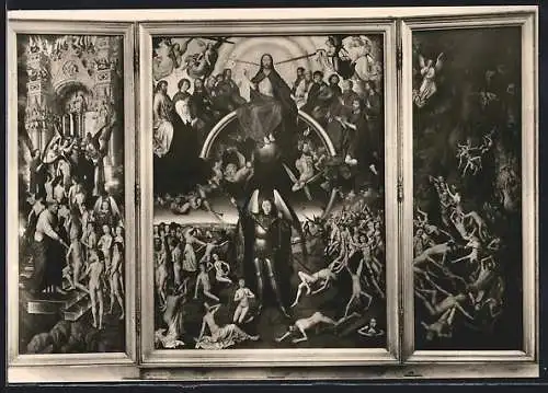 Künstler-AK Danzig, Marienkirche, Das Jüngste Gericht, Flügelaltar