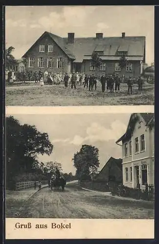 AK Bokel / Beverstedt, Gasthaus und Strassenpartie