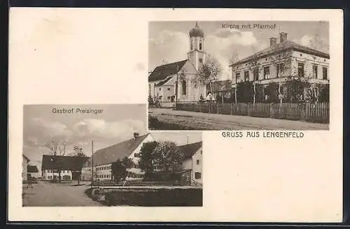 AK Lengenfeld / Lech, Gasthof Preisinger, Kirche mit Pfarrhof