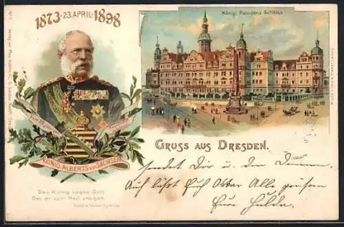Lithographie Dresden, König Alberts von Sachsen, Königliches Schloss
