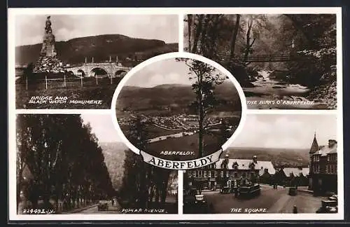 AK Aberfeldy, The Square, Bridge and Black Watch Monument, Poplar Avenue