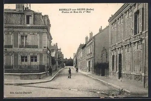 AK Romilly-sur-Seine, Postes et Rue du 1er Mai