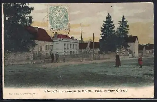 AK Loches-sur-Ource, Avenue de la Gare, Place du Vieux Château
