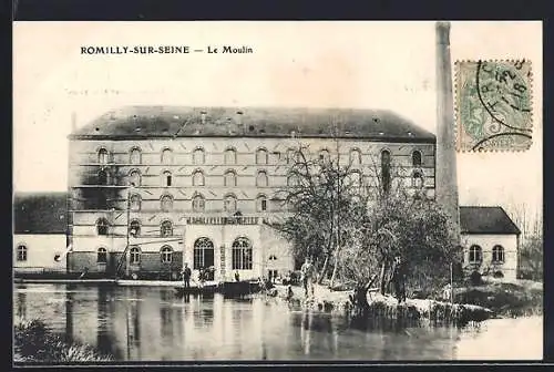 AK Romilly-sur-Seine, Le Moulin et la rivière calme en avant-plan