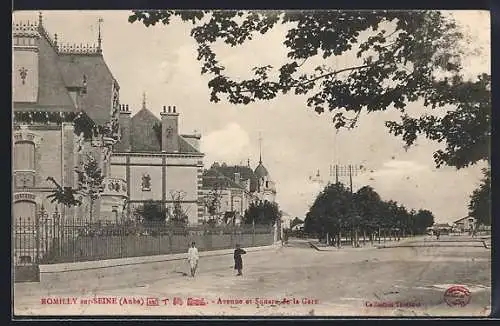 AK Romilly-sur-Seine, Avenue et Square de la Gare
