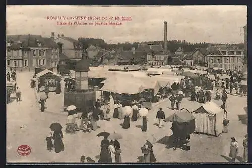 AK Romilly-sur-Seine, Place de l`Union un jour de marché