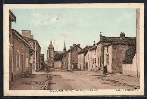 AK Soulaines-Dhuys, Rue du Plessis avec vue sur l`église et maisons anciennes