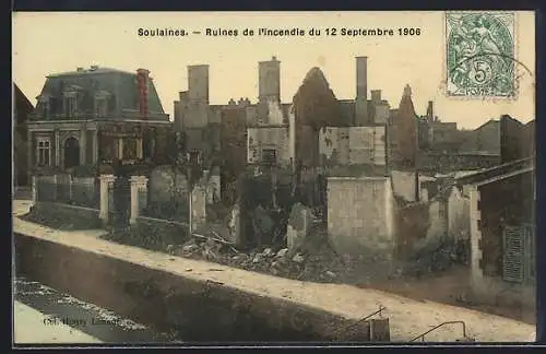 AK Soulaines, Ruines de l`incendie du 12 Septembre 1906