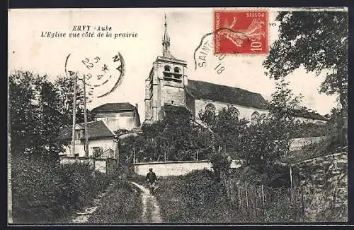 AK Ervy, L`Église vue côté de la prairie