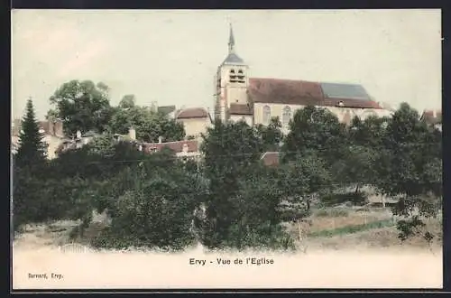 AK Ervy, Vue de l`Église et des environs verdoyants