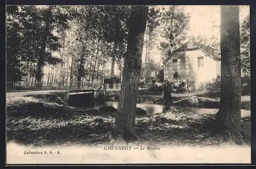 AK Chennegy, Le Moulin et le pont dans un cadre boisé