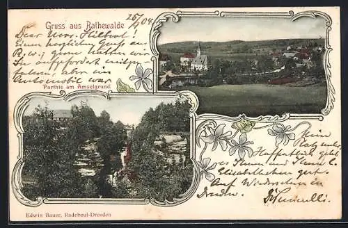 AK Rathewalde, Strassenpartie mit Kirche, Amselgrund