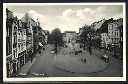 AK Zeitz, Neumarkt mit Geschäften