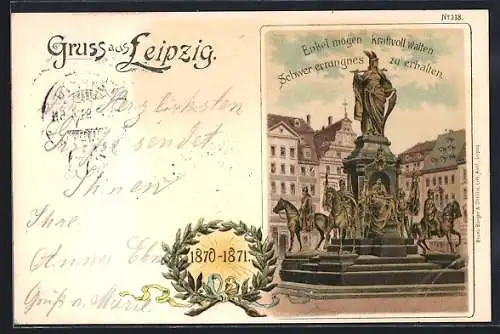 Lithographie Leipzig, Denkmal, 1870-71