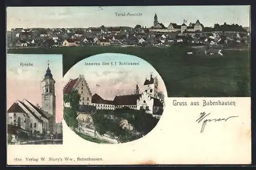 AK Babenhausen / Schwaben, Inneres des Schlosses, Kirche, Totalansicht