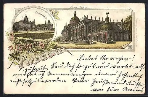 Lithographie Potsdam, Neues Palais, Communs