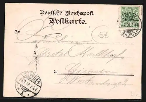 Lithographie Köln, Überreste der früheren Festungswerke Köln`s, Cafe-Restaurant Ulrepforte, Alte Bottmühle, Bayenturm