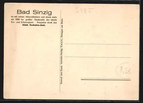 AK Bad Sinzig, am Rhein, Teilansicht mit Barbarossadenkmal, Münze