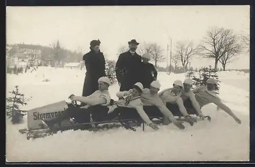 Foto-AK Oberhof / Thüringen, Schlitten Sturmvogel im Schnee