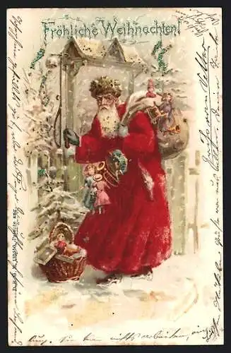 Filz-AK Weihnachtsmann mit Geschenken