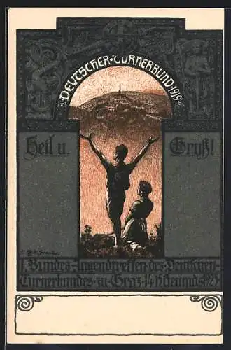 Künstler-AK Graz, 1. Bundes-Jugendtreffen des Deutschen Turnerbundes 1923