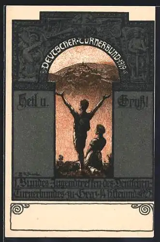 Künstler-AK Graz, 1. Bundes-Jugendtreffen des Deutschen Turnerbundes 1923