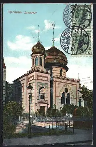 AK Pforzheim, Synagoge im Sonnenschein