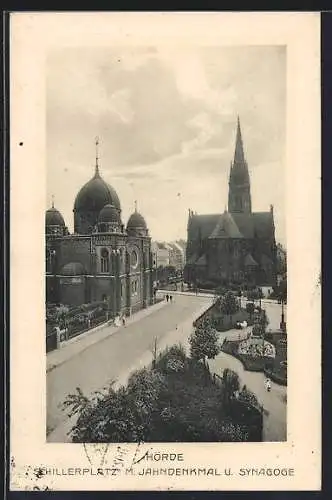 AK Hörde, Schillerplatz mit Synagoge und Jahndenkmal