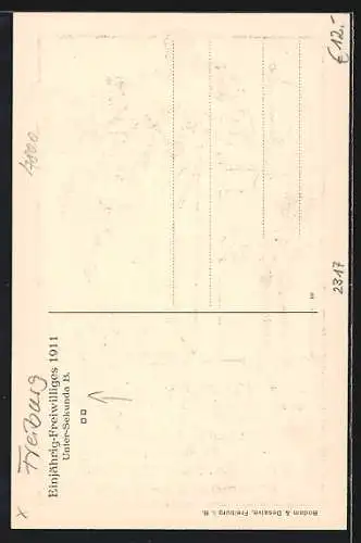 AK Freiburg / Breisgau, Absolvia Einjährig-Freiwilliges 1911 Unter-Sekunda B.