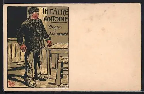 Künstler-AK sign.: Malteste, Theatre Antoine, Theatre a bon Marche, Szene eines Theaterstückes
