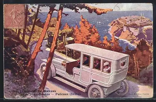AK Dion-Bouton-Puteaux, Auto Limousine 24 chevaux, mit Meerblick