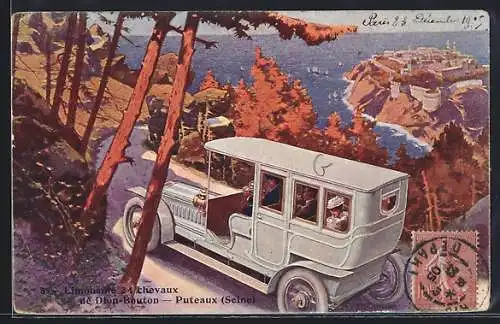 AK Dion-Bouton-Puteaux, Auto Limousine 24 chevaux, mit Meerblick