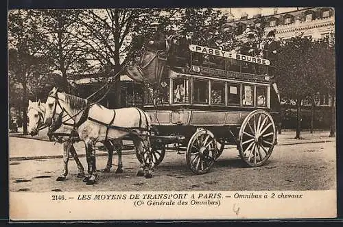 AK Paris, Les Moyens de Transport, Omnibus à 2 chevaux, Kutsche