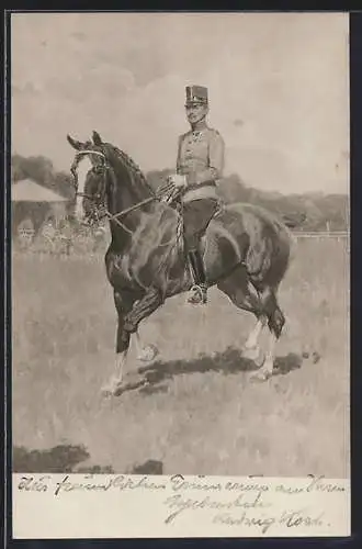 Künstler-AK Ludwig Koch: Soldat in Uniform zu Pferd, Autograph des Künstlers
