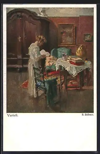 Künstler-AK sign. R. Stübner: Vertieft