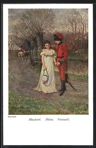 Künstler-AK sign. Bachrach: Abschied, Soldat mit Braut