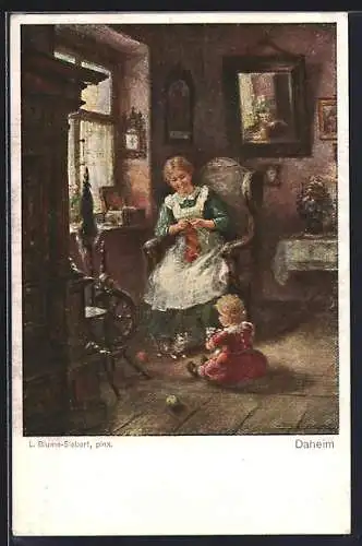 Künstler-AK sign. L. Blume-Siebert: Mutter mit ihrer Tochter daheim