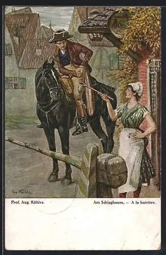 Künstler-AK sign. Aug. Kühles: Am Schlagbaum