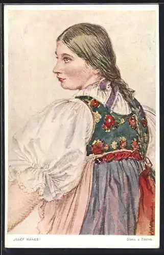 Künstler-AK sign. Josef Mánes: Divka z Tesina