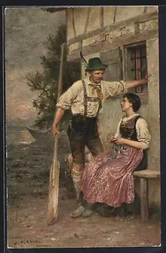 Künstler-AK sign. J. F. Engel: Feierabend