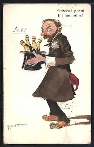 Künstler-AK sign. A. v. Schreiller: Srdecné prani k jmeninám!