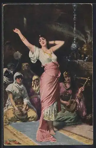 AK Konstantinopel, Frauenleben in Serail, Musikinstrument