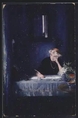Künstler-AK sign. F. Upton: Im blauen Zimmer